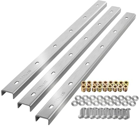 SOTECH Gratleisten 3 Stück U-Form echt Edelstahl 90 x 4 x 2 cm | für Tischplatten inkl. Befestigungsschrauben und Einschraubmuffen Verstärkungsprofil Querstrebe, U-Profil, Aussteifungsprofil