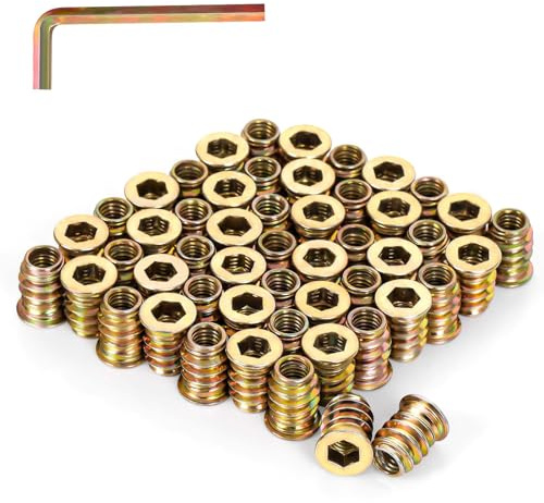 Bykonh 3/8-16 x 20mm Wood Inserts Bolt Furniture Screw in Nut Threaded Fastener Connector Hex Socket Drive for Wood Furniture, 25 PCS