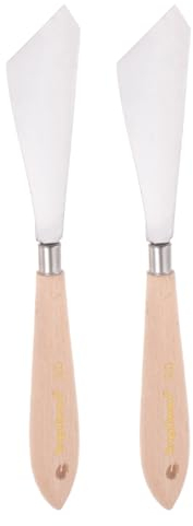 sourcing map 2pcs No.20 Painting Palette Knives Stainless Steel Slant Spatula Pallet Knife with Beech Wood Handle for Oil Acrylic Paint Canvas Mixing Spreading