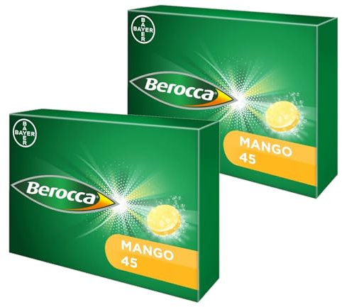Berocca Mango - Vitamin C Effervescent Tablets - Including B Vitamins, Magnesium, Calcium & Zinc - Support Energy Release & Immune System - 90 Tablets (2 Pack of 45) 3 Months Supply