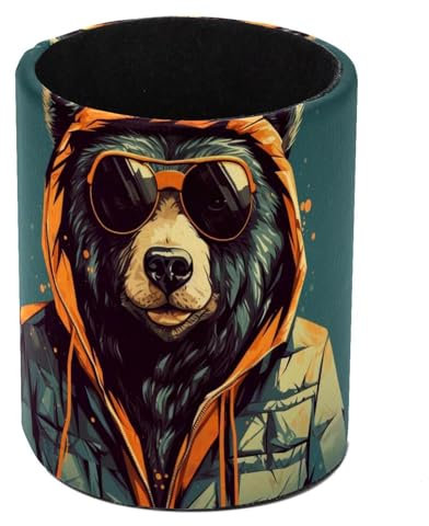 Retro Bear Cute Desk Pen Holder, Pencil Pen Desk Organizers, Pencil Holder Pencil Case Cup Pencil Bag for Desk Office Pen Case for School, Kids