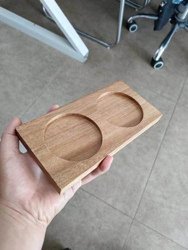 Acacia Wood Double Salt & Pepper Mill Tray - Inner Dia 7cm, Wooden Mill Rest for Dining Table