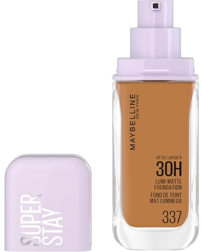 Maybelline New York 30H Lumi Matte Foundation, Langanhaltend ultra-frischer Look mit mattem Finish, Aufbaubare & lichtreflektierende Foundation, Farbe: 337 Mittelbraun- Dunkel, Neutral, Superstay