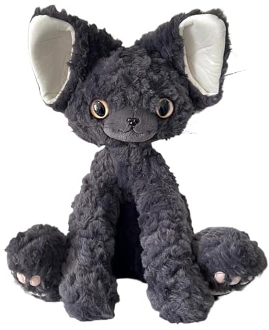TOPLITHE Cute Devon Rex Cat Plush, Black Cat Doll Stuffed Animals Plushie For Kids Adults Birthday Christmas(GREY)