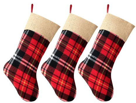 Leisuremix 3 Stück Nikolausstrumpf mit Jute Cuff, Weihnachtssocken Kamin Weihnachtsbaum, 46cm groß Christmas Stockings für Weihnachten Party