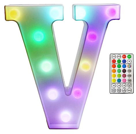 HshDUti LED-Buchstaben, 16 Farbwechsel-Alphabet-Schilder, Geschenke für Mädchen und Frauen, Party, Geburtstag, Dekoration, Fernbedienung, Nachtlicht, Weihnachten, Valentinstag, Wandtischdekoration, V