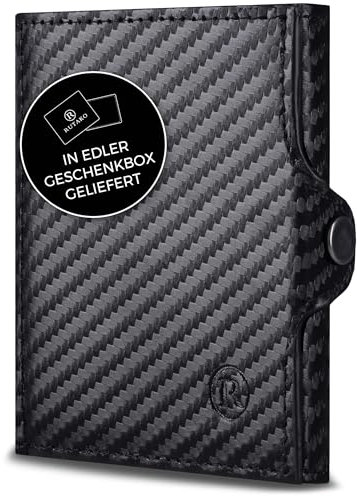 RUTAKO Slim Wallet mit RFID-Schutz - Kartenetui Herren & Damen - Kreditkartenetui klein - Mini Geldbörse - Portmonee Portemonnaie klein - Geldbeutel Carbon-Schwarz