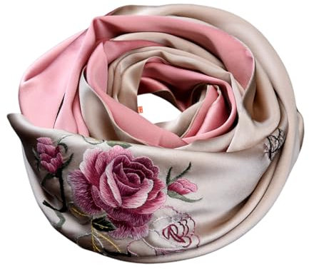 Handbestickter Schal, Blumenmuster, elegantes Accessoire, 976, Pink, Large