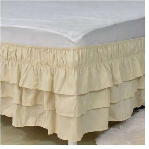 Bettumrandung Luxuriöser Bettrock in Premium-Qualität mit DREI Lagen, Rüschen, Wasserfall-Stil, Knitter- und lichtbeständigem Stoff, 38,1 cm hoch(Beige,Twin 100x200x38cm)