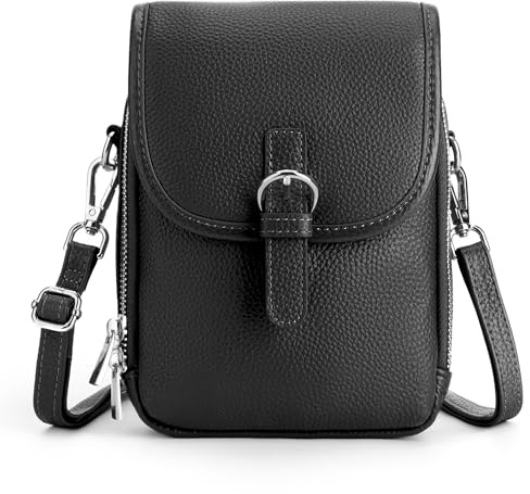 befen Echtleder Handytasche zum Umhängen Damen RFID-Blockierung Handy Umhängetasche Klein Leder Handytasche mit Geldbörse, Crossbody Bag mit Verstellbar Schultergurt und Schlüsselanhänger, Schwarz