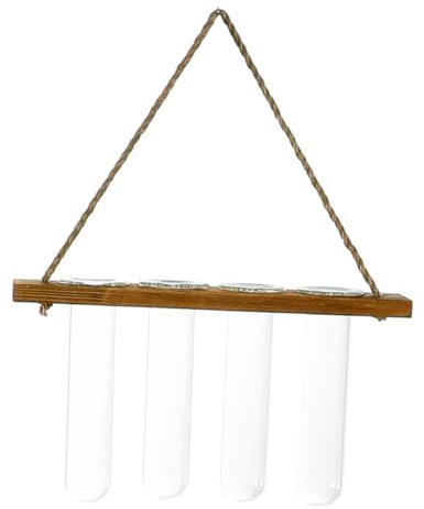 POPETPOP Hängende Glasvase Für Hydroponik Pflanzen Wandmontierter Glasschmuck Mit Reagenzglas-Design Kreative Zimmerpflanzen-deko Für Home Office Balkon Zufällige Holzbrettfarbe