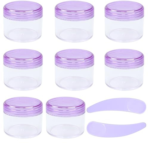 8Pcs Mini Plastic Containers with Lids, 20ml Travel Sample Pots Empty Cosmetic Jars Wide Mouth Refillable Containers Toiletries Leakproof Sample Jars with Spoon for Creams, Lotion, Glitter Nail Art