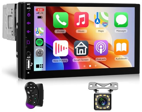 Hodozzy Radio de Coche 1 DIN con CarPlay Inalámbrico Android Auto, Pantalla Táctil LCD de 7 Pulgadas, Estéreo para Auto 1 DIN Bluetooth con MirrorLink, Radio FM, EQ, USB, SWC, Carga Tipo C y Cámara