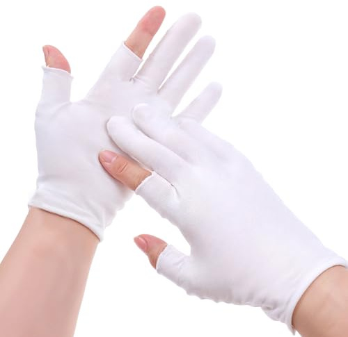 Lot de 2 paires de gants en coton blanc pour les mains sèches pour dormir - Gants blancs sans doigts en coton pour écran tactile - Gants fins pour l'eczéma - Gants de nuit hydratants - Taille M