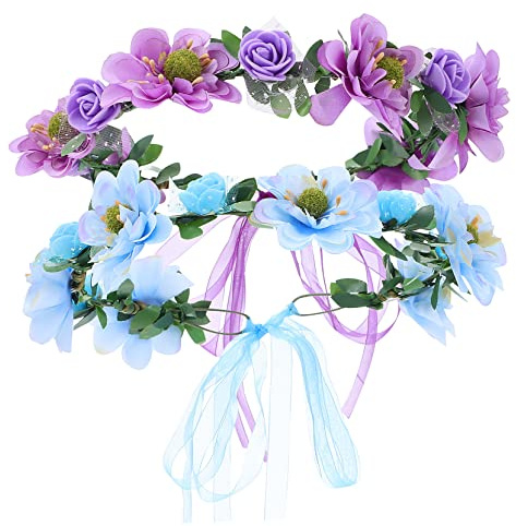 minkissy 2stücke Blumenstirnband Aus Künstlichem Haargirlanden Mit Band Florale Stirnbänder Für Frauen Und Mädchen Für Hochzeiten Und Partys