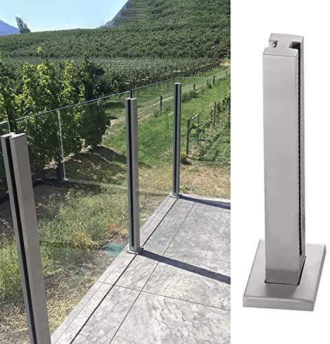 Ringhiera per Scale in Vetro e Acciaio Inossidabile - Sistema di balaustra Quadrata per Balcone, Veranda, Giardino, Piscina - Corrimano Resistente con Viti, palo Centrale Argento da 95 cm/37