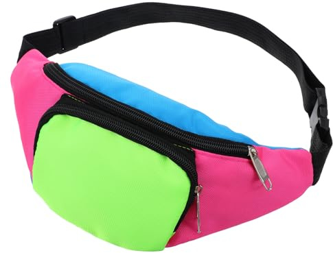 Bunt Bauchtasche Damen,Einstellbar 80er Jahre Bauchtasche,Zwei Taschen Bauchtasches Festival,Retro Festival Outfit Damen,für 80er Mottoparty,Bauchtasches für Festivals,Kostüme und den Alltag