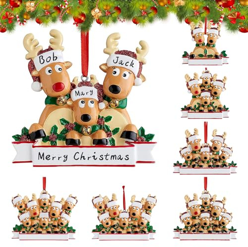 Weihnachts-Rentier-Familiendekoration 2025, Personalisierte DIY Weihnachtsbaum-Anhänger für Familien mit 2,3,4,5,6,7,8 Personen, Christbaumschmuck Geschenk für Zuhause (Ren-3)
