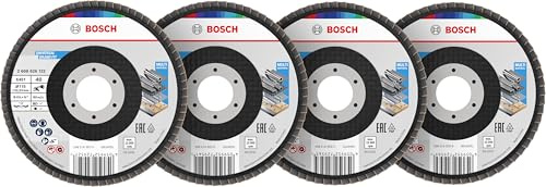 Bosch 15x X451 Fächerschleifscheiben Set (für Stahl, Aluminium, Ø 115 mm, Körnung 40, 60, 80, 120, Professional Zubehör Großer Winkelschleifer)