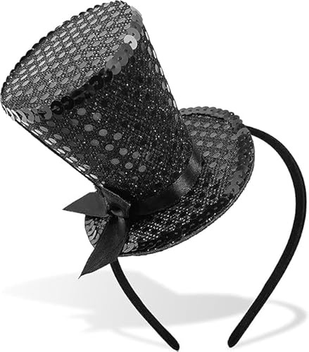 Mini topp hatt pannband, paljetter tebjudning huvudbonad fascinator för kvinnor Lady Gril 1920-talet Gatsby party kostym tillbehör (svart)