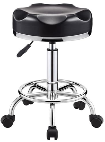 Sgabelli Bar Economici, Regolabili, Rotondi, con Ruote, Sgabelli Alti Girevoli a 360°, con Poggiapiedi, Seduta Imbottita in Similpelle, per Salone e Uso Domestico(Black)