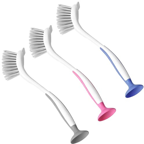 3Pcs Washing Up Brushes, Dish Brush | Durable Bristle Long Handle Washing Up Brush for Pans, Pots, Kitchen Sink Cleaning, Dusty Blue Pink