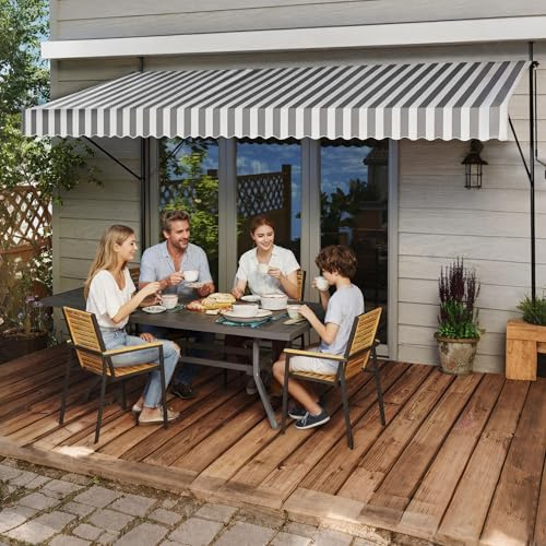 UISEBRT Klemmmarkise Balkon 400cm breit - Markise mit Handkurbel Höhenverstellbar Balkonmarkise ohne Bohren, UV-Schutz, Sonnenschutz, Wetterfest (400 x 120cm, Grau-Weiß)