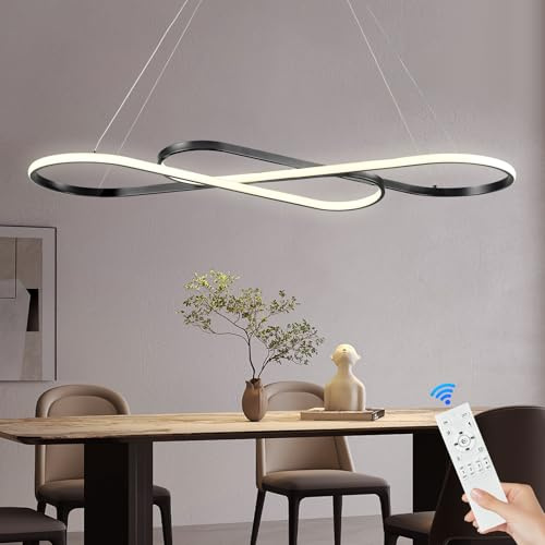 CATINER Moderner LED Hängeleuchte Schwarz Esszimmer Pendelleuchten 100cm Dimmbar LED Kronleuchter mit Fernbedienung Kücheninsel Linear Hängelampe für Wohnzimmer Hohe Decken 60W