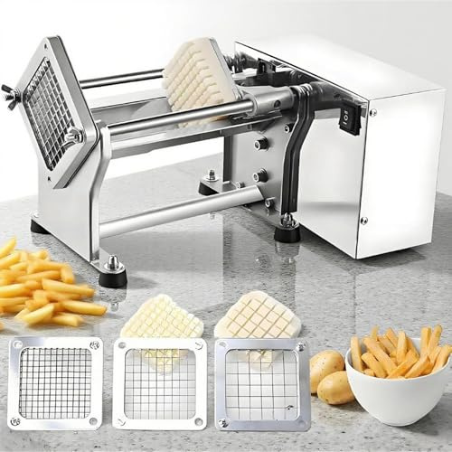 HuanSebesity Astilladora Papas Fritas Onduladas 60 W,Cortador Eléctrico De Patatas Fritas con Hoja 3 Cuchillas,Picadora Verduras Industrial,para Cocinas Yrestaurant