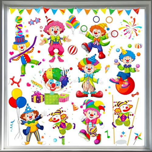 Fensterbilder Karneval Köln Clown Zirkus Fenstersticker Fasching | Selbstklebende & wiederverwendbare Fensteraufkleber, Kölner Karneval Deko „Kölle Alaaf“