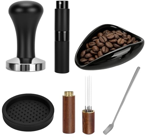 Turmegtt 51mm Coffee Tamper Set, 6-Piece Barista Kit with Tamper, WDT Tool, Tamper Mat, Spray Bottle, Stainless Steel Spoon, Coffee Bean Dish, Espresso Coffee Machine Accessories Kit for Home/Office