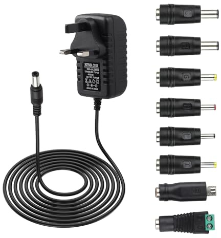 5V 2A Power Adapter Universal Power Supply Replacement, AC to DC 5v Adaptor with 8 DC Plugs,AC Adapter 100-240V 50 60Hz, 5 V Charger Adaptor for LED Strip, Router, TV Box, Audio, Speaker,Wall Charger