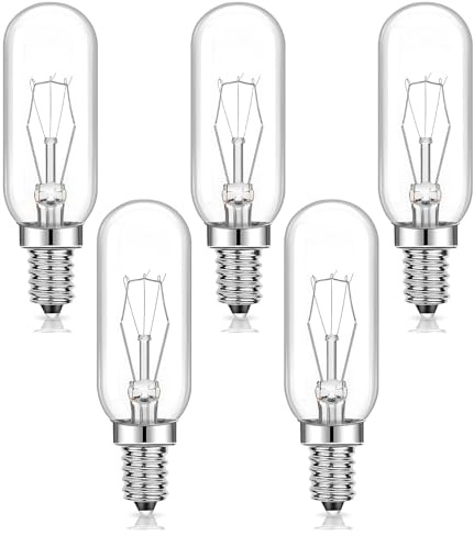 5 Pack 40w Cooker Hood Bulbs, E14 T25 SES Extractor Fan Bulb 220-240V, Small Edison Screw Appliance Lamp Oven Light Bulb Warm White 2700K Dimmable Clear Tubular for Fridge Freezer Sewing Machine