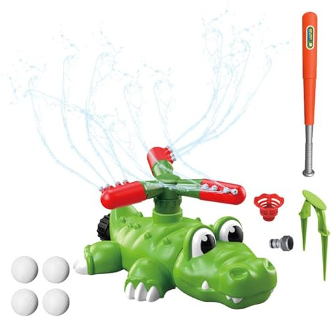 Outdoor krokodil vattensprinkler barn gräsmatta kul set med 360° rotation vattenlek för trädgård bakgård baseboll vattenbomber avfyrare leksak sommar gåva aktivitetsset