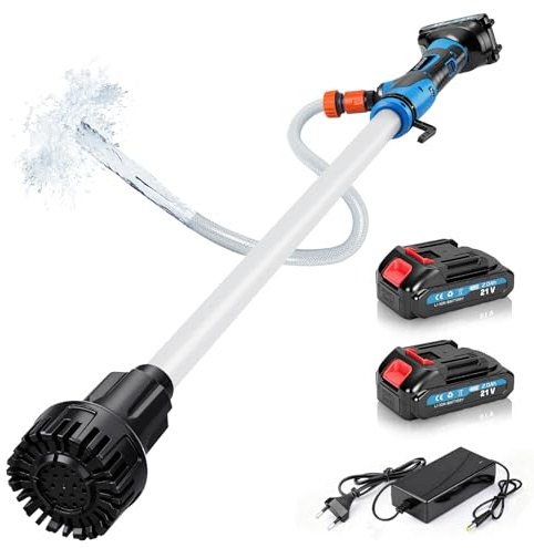 Akku Regenfasspumpe Wasserpumpe 21V, Kabellose Tauchdruckpumpe | Max. Förderleistung 3000 L/h | Förderhöhe 10 m | Tragbare 2.9kg | mit 2x2.0 Ah Akkus | Kompatibel mit Makita Akku 18V (Blau)