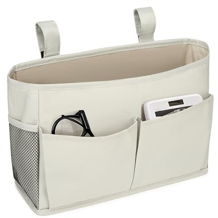 UOSIWYA Bett Organizer zum Einhängen, Hängeorganizer Multifunktionale Betttasche Körbe mit Klettband Bettorganizer zum Hängen Hängeaufbewahrung für Büro Küche Schlafzimmerbett (Grau)