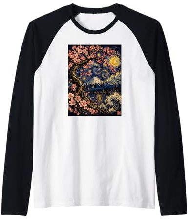 Cerisier en Fleurs japonaises Sakura Van Gogh Art Nuit étoilée Manche Raglan