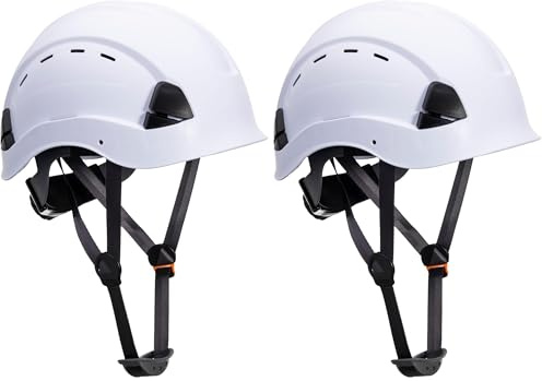 Portwest PS63 Mens Vented Safety Helmet Hard Hat Height Endurance Lightweight ABS Shell 6 Point Harness Y Chin Strap Adjustable Sweatband Construction Scaffolding Industrial Work, White, One Size