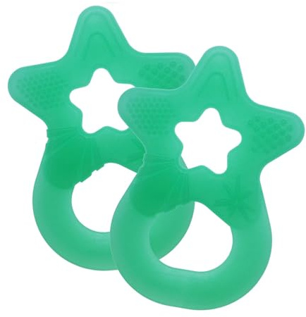 dentistar Beißring 2er-Set – Teether für Babys & Kleinkinder ab 3 Monate – Baby Beißring mit Griff aus weichem Material zur Zahnungshilfe & Massage – Made in Germany – Grün Transparent