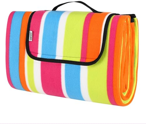 DETEX® Picknickdecke Campingdecke XL 195x150 cm Wasserdicht Wärmeisoliert Waschbar Fleece Faltbar für 2-4 Personen Garten Stranddecke Bunt