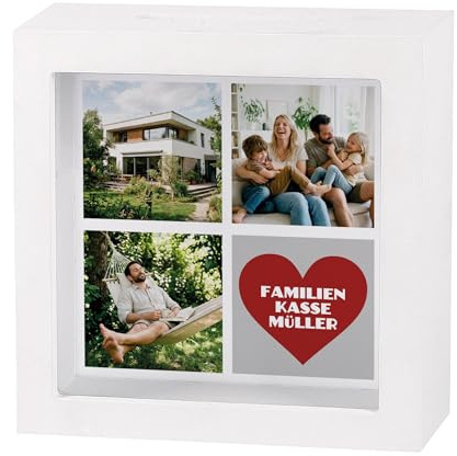 Herz & Heim® Bilderrahmen Spardose aus Holz personalisiert mit Fotos – Hochzeitsgeschenke & Geschenk Hochzeit, Spardose Erwachsene als persönliches Geldgeschenk, Urlaubskasse