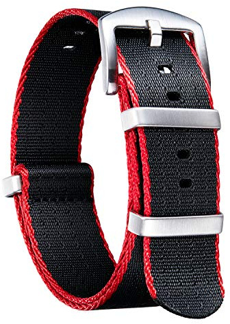 BINLUN klockarmband tjocka G10 premium ballistisk nylon flerfärgad ersättning klockarmband med rostfritt stål spänne för män kvinnor 18mm 20mm 22mm 24mm（röd tråd，20mm）