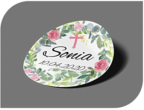 CrisPhy personalisierbare Aufkleber zur Kommunion oder Taufe mit Namen und Datum, Aufkleber für Einladungen zur Hochzeit, Verlobung, Geburtstag, Party, Vintage, Stempel