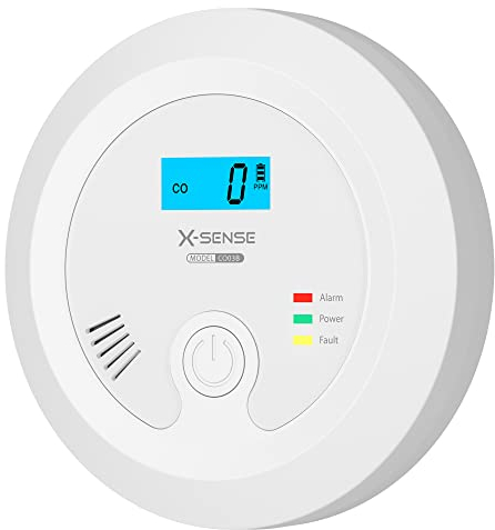 X-Sense CO Melder mit Austauschbarer Batterie und LCD Display inkl. CO-Konzentration, Kohlenmonoxidmelder mit Prüftaste und LED-Statusleuchte, bis 60 m, CO03B