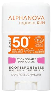 Crema solar 50 - Stick protector solar color deportes acuáticos y niños - Biológico - Vegana - océano amable (Rosa Perlado)
