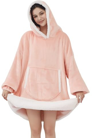 Manta con capucha, manta de forro polar Sherpa para adultos y niños, manta de franela de felpa cálida y suave con capucha y bolsillo gigante