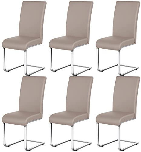 Yaheetech Esszimmerstühle 6er Set Küchenstuhl Metallgestell, Hellbraun | Schwingstühle, Freischwinger Stuhl, Gestell aus Metall, 135 kg belastbar, für Küche/Esstisch