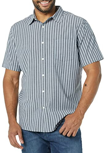 Amazon Essentials kortärmad stretch-poplin-skjorta för män (finns i stor och lång), träkolvit vertikal rand, XX-Large