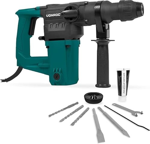 VONROC Martillo perforador 1050W - 4,5 Julios - Velocidad ajustable - SDS plus - 3 funciones - Incluye brocas y cinceles
