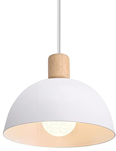iDEGU Lampada a Sospensione Retrò 20CM LED Lampada a Soffitto in Legna Metallo Moderna Lampadario Stile Scandinavo a Semicerchio Plafoniera per Soggiorno Sala da Pranzo Camera da Letto (Bianco)